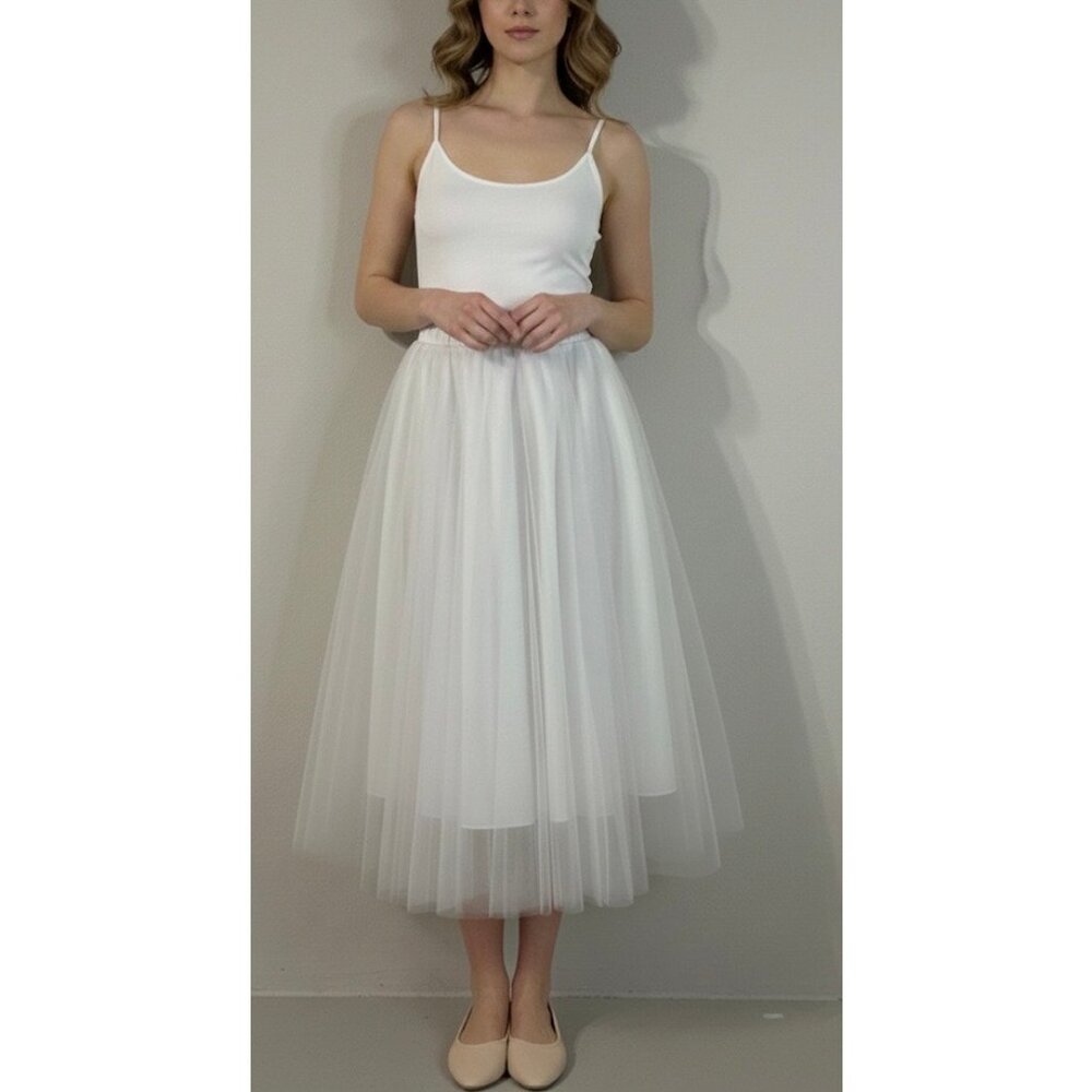 Imperial High waist elastic Tulle Mesh Midi Pleated Tutu Skirt Size Small
